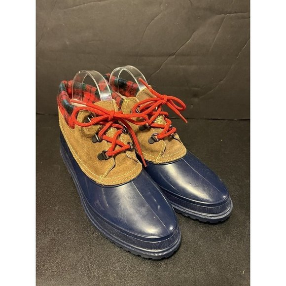 Danexx Blue‎ & Plaid Rain/Snowboot Canada Shearling Lined Boots Sz 8 - Picture 1 of 8